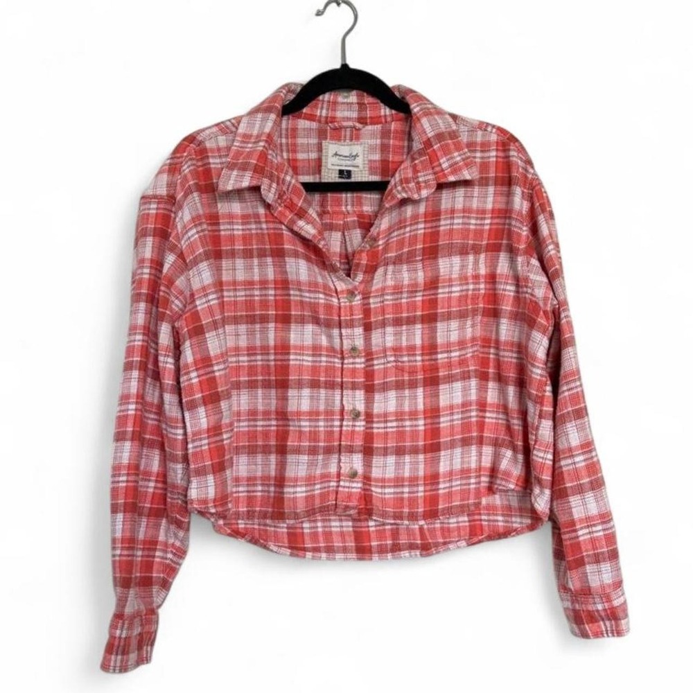 Vintage Y2K American Eagle Flannel Shirt With Distressed Elbow Grunge